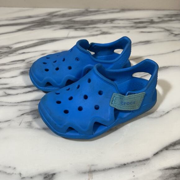 Crocs Swiftwater Wave Sandals Toddler/ Kids Boys Blue Size 7c Slip On Shoes - Picture 1 of 5
